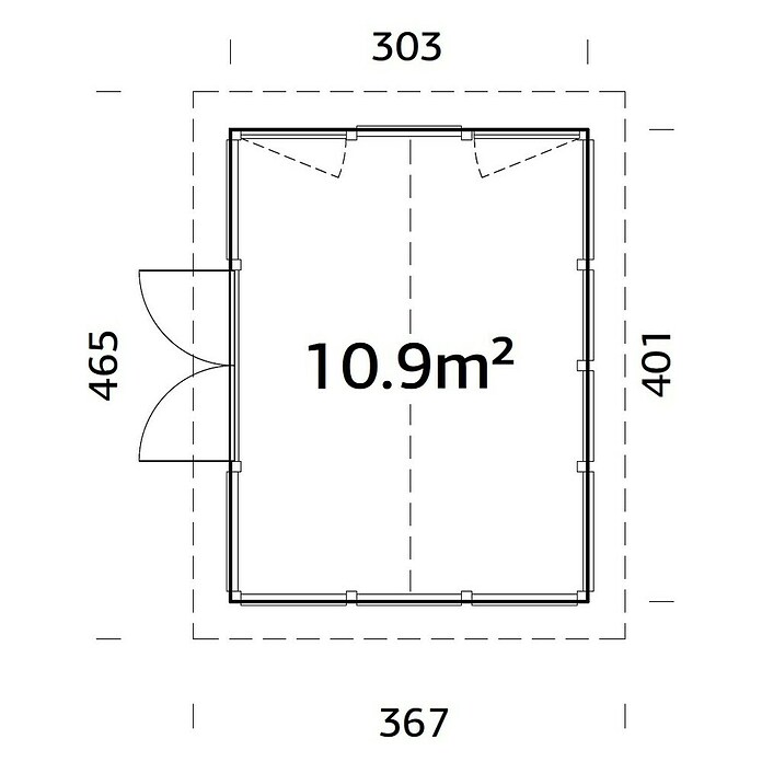 Palmako Caseta de jardín Isabella (Medidas ext. (An x Pr): 465 x 367 cm, Madera sin tratar, Natural) | BAUHAUS
