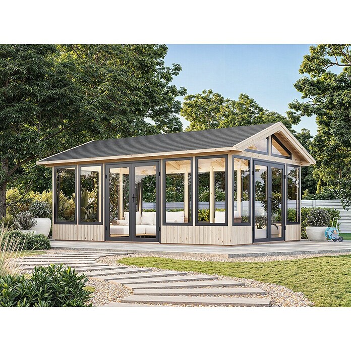Palmako Caseta de jardín Isabella (Medidas ext. (An x Pr): 661 x 465 cm, Madera sin tratar, Natural) | BAUHAUS