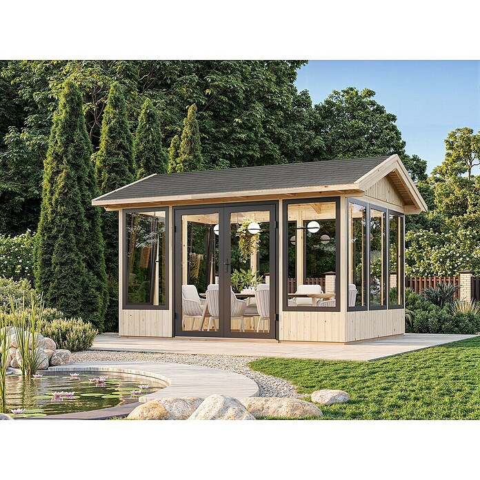 Palmako Caseta de jardín Isabella (Medidas ext. (An x Pr): 465 x 367 cm, Madera sin tratar, Natural) | BAUHAUS