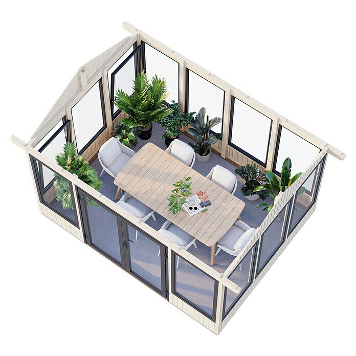 Palmako Caseta de jardín Isabella (Medidas ext. (An x Pr): 465 x 367 cm, Madera sin tratar, Natural) | BAUHAUS