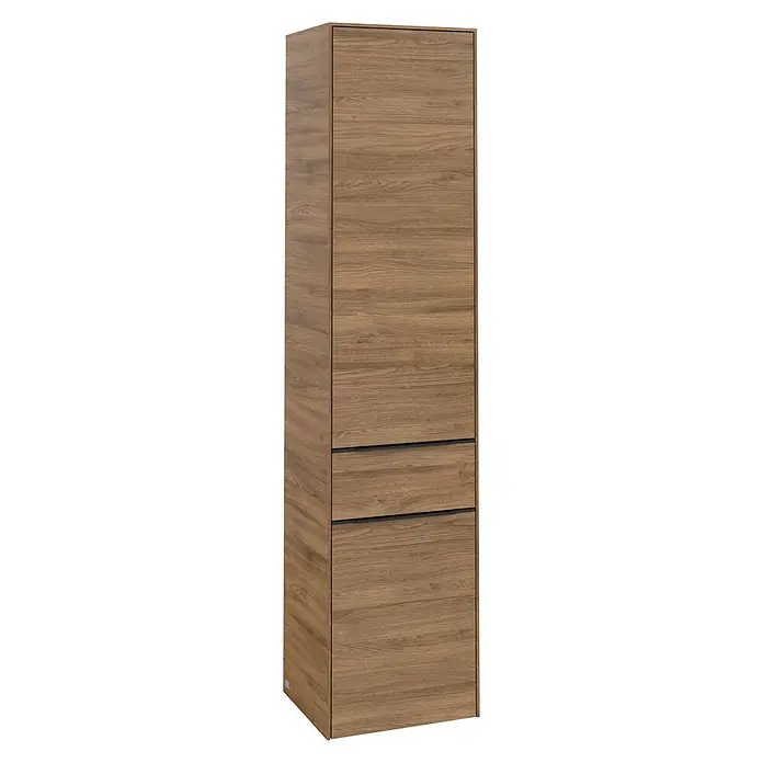 Villeroy & Boch Subway 3.0 Hochschrank - B x T x H: 40 x 36,2 x 171 cm, 1x Schublade, 2x Tür, Kansas Oak, Farbe Griff: Volcano black, DIN Anschlag: Links - Elegantes Badezimmermöbel in Holzoptik mit zwei Schubladen und einer Tür. Ideal zur stilvollen Aufbewahrung von Badutensilien.