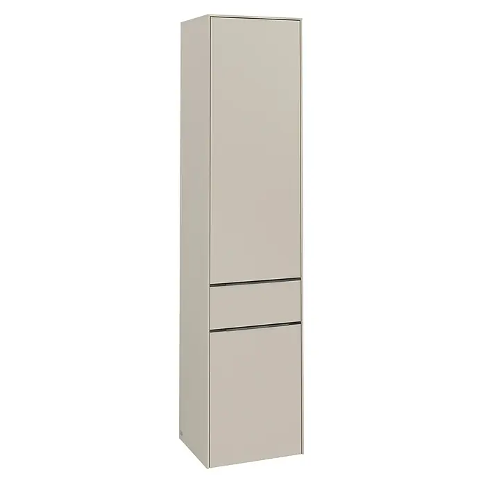 Villeroy & Boch Subway 3.0 Hochschrank - B x T x H: 40 x 36,2 x 171 cm, 1x Schublade, 2x Tür, Cashmere Grey, Farbe Griff: Cashmere Grey, DIN Anschlag: Rechts - Elegantes Badezimmer Hochschrank in Beige mit minimalistischem Design, ideal für moderne Bäder und zur Aufbewahrung von Badutensilien.