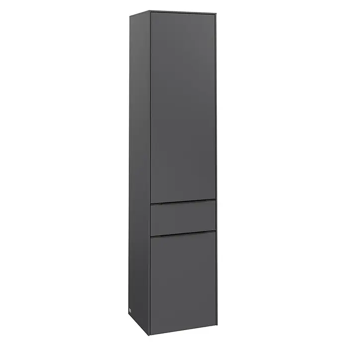 Villeroy & Boch Subway 3.0 Hochschrank - B x T x H: 40 x 36,2 x 171 cm, 1x Schublade, 2x Tür, Graphite, Farbe Griff: Volcano black, DIN Anschlag: Links - Ein eleganter, grauer Hochschrank mit schlichten Schubladen und klarem Design. Ideal für moderne Wohnräume und Badezimmer.