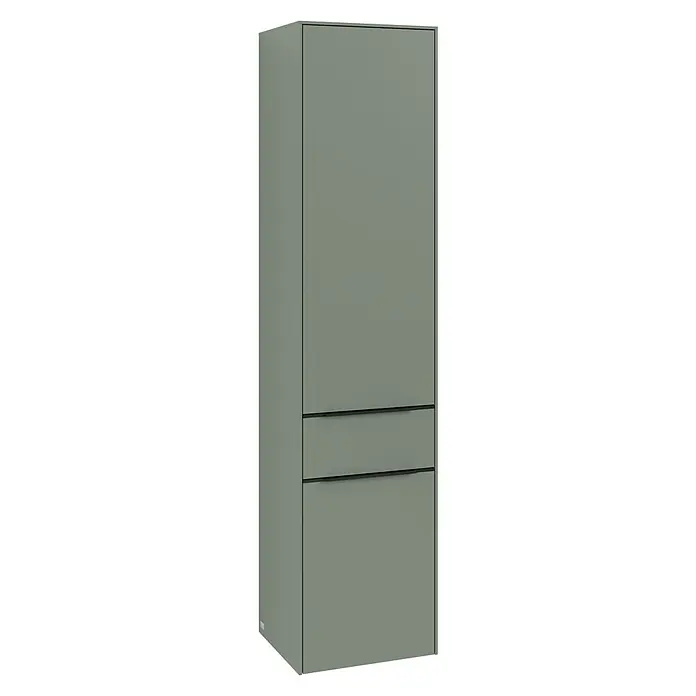 Villeroy & Boch Subway 3.0 Hochschrank - B x T x H: 40 x 36,2 x 171 cm, 1x Schublade, 2x Tür, Soft Green, Farbe Griff: Volcano black, DIN Anschlag: Rechts - Moderner graugrüner Kleiderschrank mit zwei Schubladen und schlichtem Design für Schlafzimmer oder Ankleidezimmer. Stilvolle Aufbewahrungslösung.