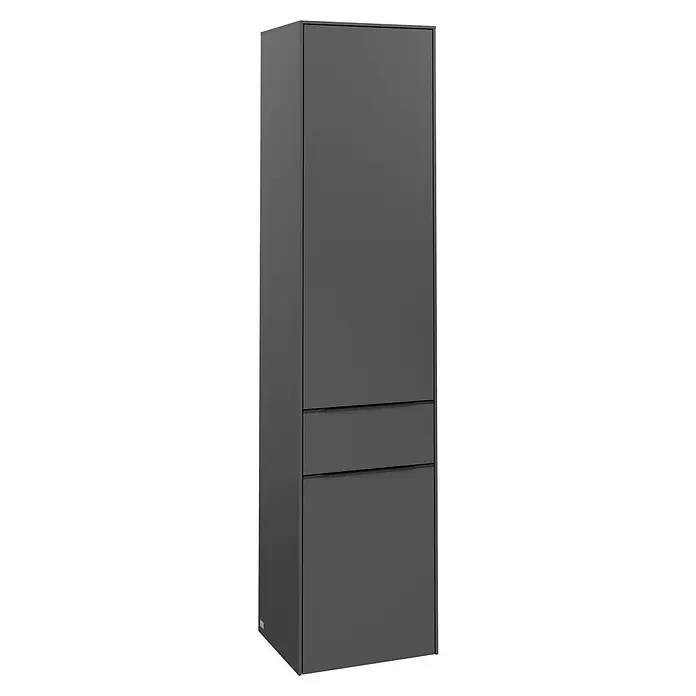 Villeroy & Boch Subway 3.0 Hochschrank - B x T x H: 40 x 36,2 x 171 cm, 1x Schublade, 2x Tür, Graphite, Farbe Griff: Volcano black, DIN Anschlag: Rechts - Elegantes graues Badezimmer-Hochschrankmöbel mit schlichtem Design und zwei Schubladen, ideal für moderne Badezimmer zur Aufbewahrung.