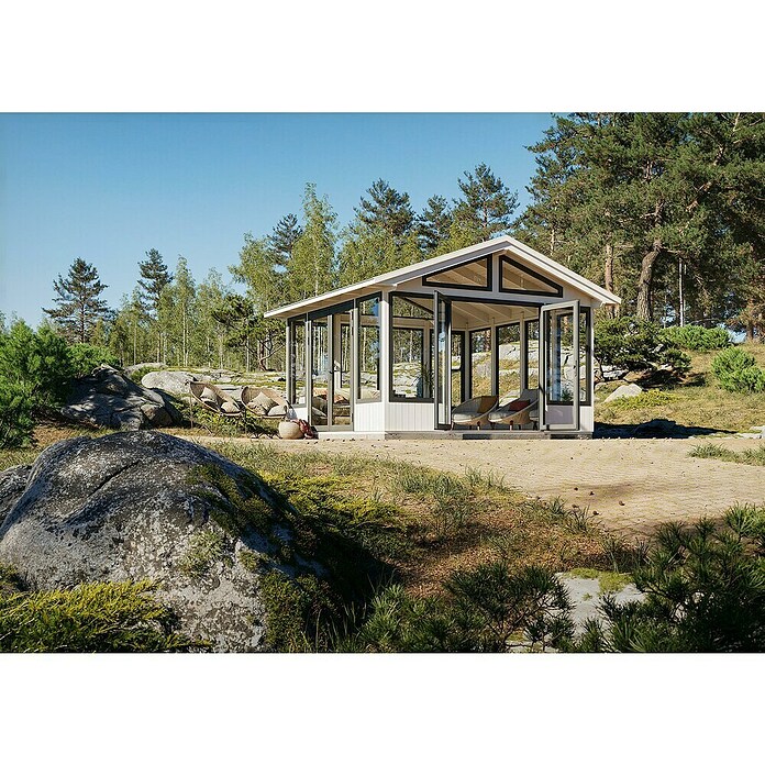 Palmako Caseta de jardín Isabella (Medidas ext. (An x Pr): 465 x 465 cm, Madera sin tratar, Natural) | BAUHAUS