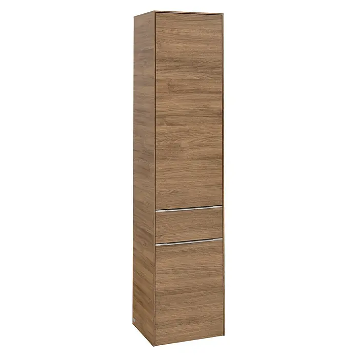 Villeroy & Boch Subway 3.0 Hochschrank - B x T x H: 40 x 36,2 x 171 cm, 1x Schublade, 2x Tür, Kansas Oak, Farbe Griff: Aluminium glänzend, DIN Anschlag: Rechts - Ein schlanker Holzschrank mit Schubladen. Das Möbelstück in natürlicher Holzoptik bietet Stauraum und passt gut in moderne Räume.