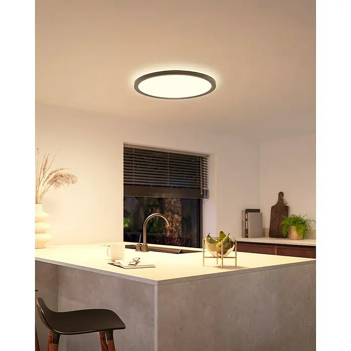 Philips Hue LED-Panel rund White Ambiance Tento XL - 25 W, Ø x H: 54,2 x 3,56 cm, Schwarz, Kaltweiß - Stilvolle Deckenleuchte in modernem Küchendesign. Helle und elegante Beleuchtung für ein angenehmes Ambiente.