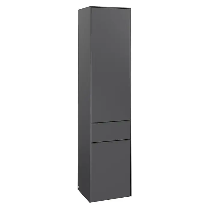 Villeroy & Boch Subway 3.0 Hochschrank - B x T x H: 40 x 36,2 x 171 cm, 1x Schublade, 2x Tür, Graphite, Farbe Griff: Graphite, DIN Anschlag: Links - Elegantes, graues Hochschrankmöbel mit schlichtem Design und Schubladen, ideal für moderne Wohnräume, bietet Stauraum und Stil.