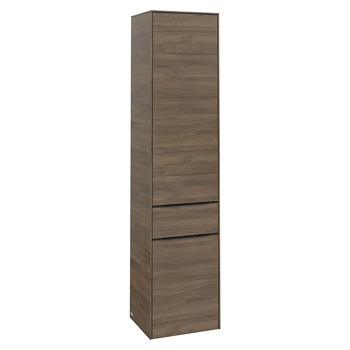 Villeroy & Boch Subway 3.0 Hochschrank - B x T x H: 40 x 36,2 x 171 cm, 1x Schublade, 2x Tür, Arizona Oak, Farbe Griff: Volcano black, DIN Anschlag: Links - Hoher Holzschrank mit Schubladen. Der moderne Schrank ist braun und hat eine schöne Holzmaserung. Ideal für Bad oder Wohnbereich.
