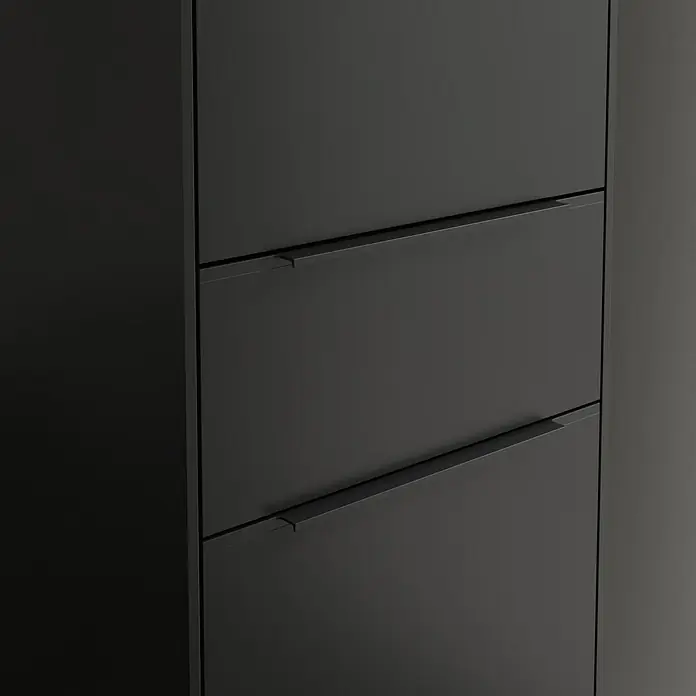Villeroy & Boch Subway 3.0 Hochschrank - B x T x H: 40 x 36,2 x 171 cm, 1x Schublade, 2x Tür, Volcano Black, Farbe Griff: Volcano black, DIN Anschlag: Rechts - Elegantes Schuhschrank-Design in dunklem Anthrazit mit minimalistischen Griffen. Praktische und stilvolle Aufbewahrung für Ihre Schuhe.