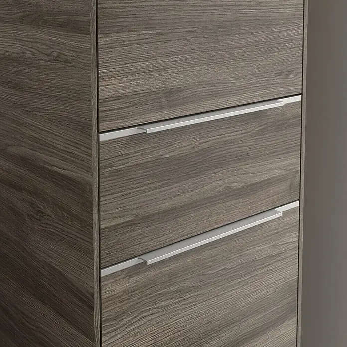 Villeroy & Boch Subway 3.0 Hochschrank - B x T x H: 40 x 36,2 x 171 cm, 1x Schublade, 2x Tür, Stone Oak, Farbe Griff: Aluminium glänzend, DIN Anschlag: Rechts - Ein stilvoller Holzschrank mit drei Schubladen und modernen Griffen. Der Schrank besticht durch sein schlichtes Design und die natürliche Holzmaserung.