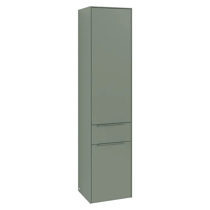 Villeroy & Boch Subway 3.0 Hochschrank - B x T x H: 40 x 36,2 x 171 cm, 1x Schublade, 2x Tür, Soft Green, Farbe Griff: Soft Green, DIN Anschlag: Links - Grüner Schrank mit minimalistischem Design und zwei Schubladen, ideal für moderne Einrichtungen. Praktisch und stilvoll.