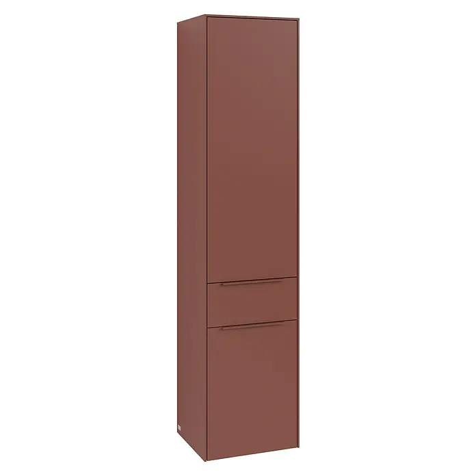 Villeroy & Boch Subway 3.0 Hochschrank - B x T x H: 40 x 36,2 x 171 cm, 1x Schublade, 2x Tür, Wine Red, Farbe Griff: Wine Red, DIN Anschlag: Rechts - Schokoladenbrauner Schrank mit schlanken Griffen. Er bietet mit seinen Schubladen und dem grossen Fach viel Stauraum.