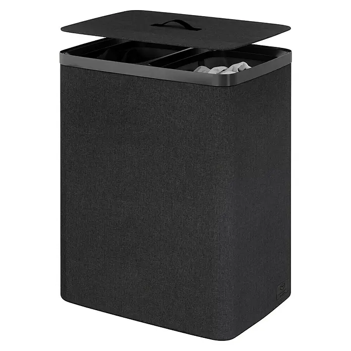 Store It Premium Wäschesammler Ava - 67 x 56 x 40 cm, Schwarz - Wäschebox mit offenem Deckel. Die Wäschebox ist aus schwarzem Stoff und hat zwei Fächer.