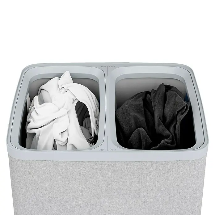 Store It Premium Wäschesammler Ava - 67 x 56 x 40 cm, Grau - Wäschekorb mit zwei Fächern für helle und dunkle Wäsche zur einfachen Sortierung vor dem Waschen. Praktisch und stilvoll.
