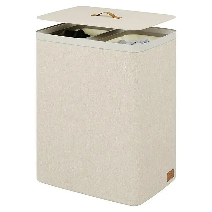 Store It Premium Wäschesammler Ava - 67 x 56 x 40 cm, Beige - Wäschekorb aus beigem Stoff mit Fächern und Deckel, ideal zum Sortieren der Wäsche und zur Aufbewahrung im Badezimmer oder Schlafzimmer.