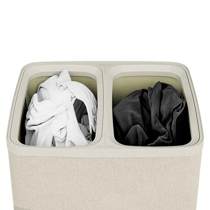 Store It Premium Wäschesammler Ava - 67 x 56 x 40 cm, Beige - Wäschekorb mit zwei Fächern für helle und dunkle Wäsche zur einfachen Sortierung vor dem Waschen.