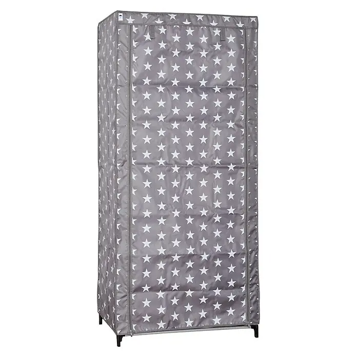 Textiler Kleiderschrank XXL - L x B x H: 50 x 80 x 175 cm, Polyester - Grauer Kleiderschrank mit Sternmuster. Der tragbare Kleiderschrank bietet eine praktische Aufbewahrungslösung mit attraktivem Design.