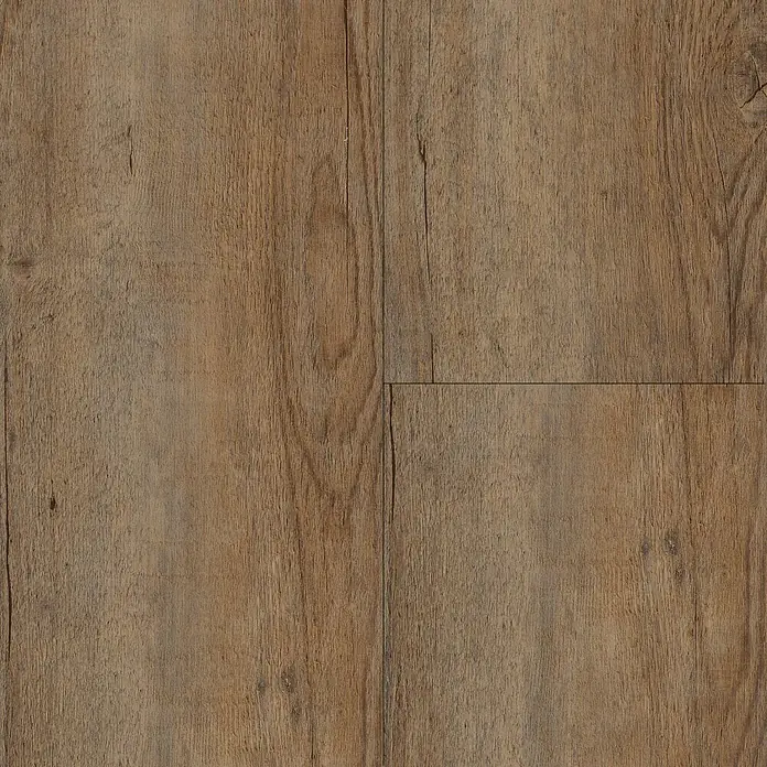 b!design Vinylbodenmuster Rigid SPC Tundra Pinie - 281 x 161 x 3,8 mm, Landhausdiele - Nahaufnahme von braunem Holzlaminatboden mit Maserung.