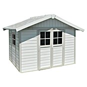 Grosfillex Gerätehaus Deco H7,5 (Außenmaß inkl. Dachüberstand (B x T): 370 x 298 cm, Kunststoff, Weiß/Grau-grün) | BAUHAUS