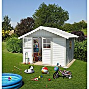 Grosfillex Gerätehaus Deco H7,5 (Außenmaß inkl. Dachüberstand (B x T): 370 x 298 cm, Kunststoff, Weiß/Grau-grün) | BAUHAUS