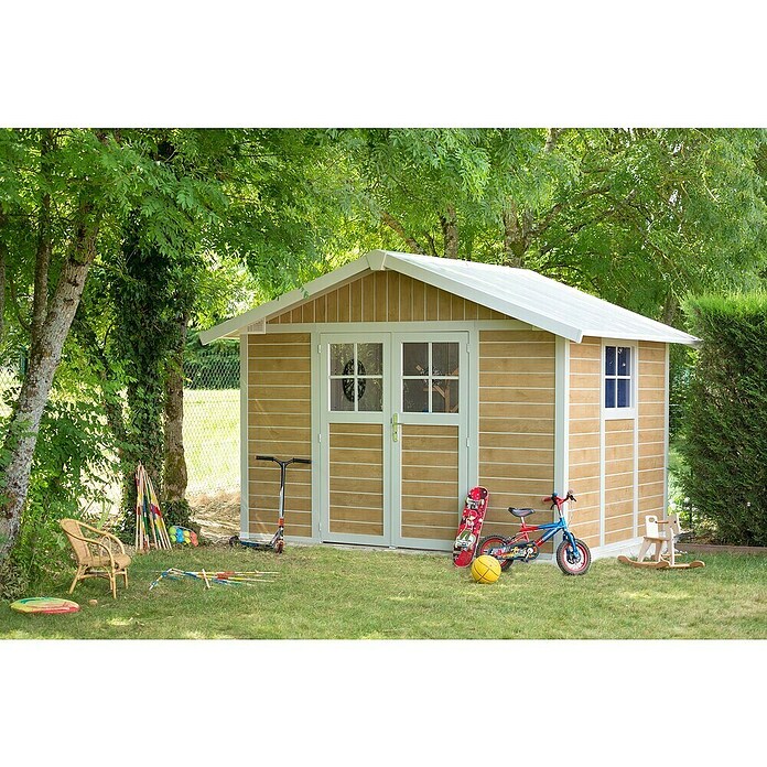 Grosfillex Caseta para jardín Deco (Medidas ext. (An x Pr): 370 x 298 cm, Plástico, Beige/Blanco, 7,5 m²) | BAUHAUS