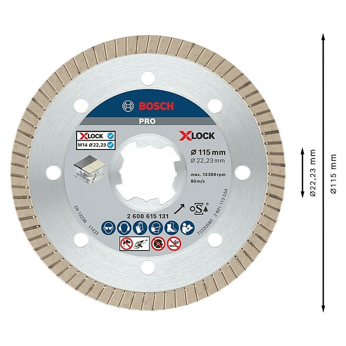 Bosch Professional X-Lock Disco de corte de diamante Best for Ceramic Extra Clean Turbo (Diámetro disco: 115 mm, Específico para: Gres porcelánico)