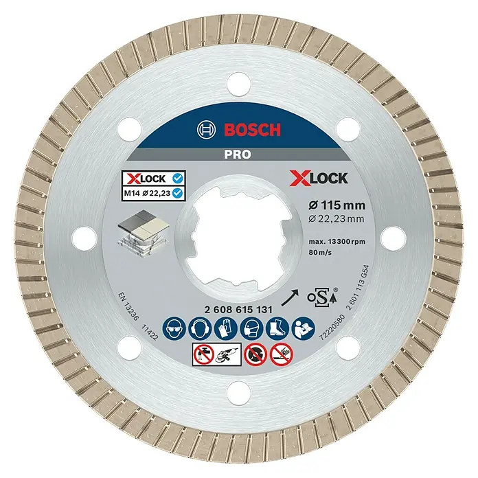Bosch Professional X-Lock Disco de corte Best for Ceramic Extra Clean Turbo - Orificio: 22,23 mm - Imagen de un disco de corte Bosch X-LOCK Pro, ideal para aplicaciones profesionales con sistema X-LOCK para cambios rápidos de accesorios.