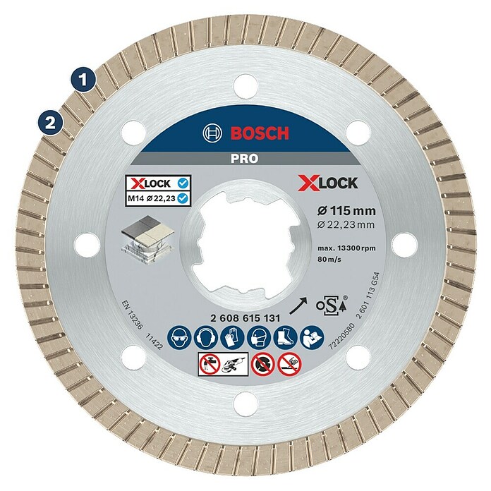 Bosch Professional X-Lock Disco de corte de diamante Best for Ceramic Extra Clean Turbo (Diámetro disco: 115 mm, Específico para: Gres porcelánico)