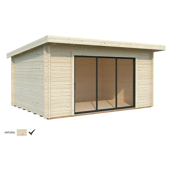 Palmako Caseta de jardín Lea Slide Plus - Medidas ext. (An x Pr): 494 x 402 cm, Madera, Natural - Caseta de jardín de madera con puertas correderas y techo plano en color madera natural. Ideal para el jardín como trastero o sala de hobbies.
