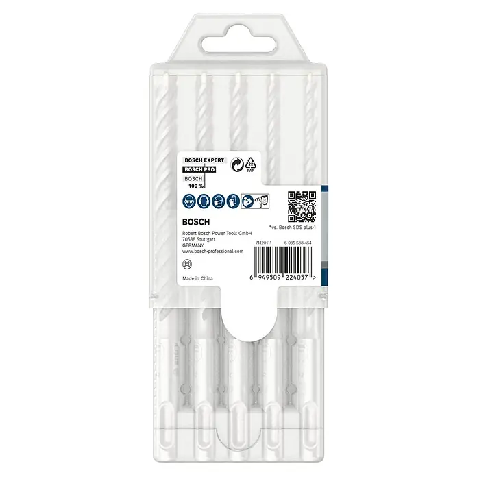 Bosch Broca para hormigón y mampostería SDS-Plus - Diámetro de la broca: 10 mm - Primer plano del embalaje de brocas Bosch Expert, que muestra un juego de brocas, perfecto para usuarios profesionales.