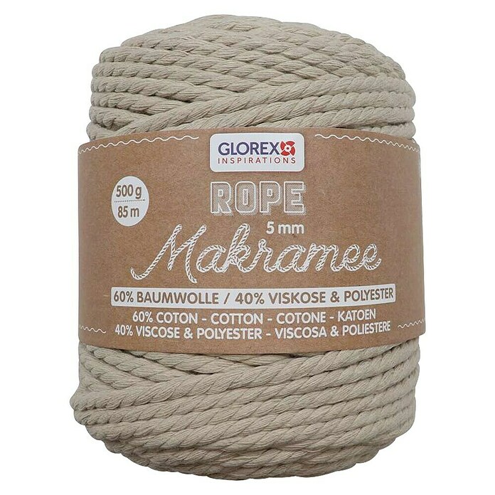 Glorex Wolle Makramee-Rope (Taupe, Durchmesser: 5 mm, 500 g, gedreht) | BAUHAUS