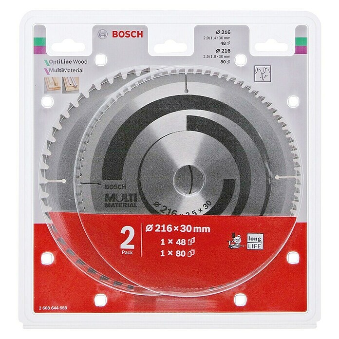 Bosch Disco de sierra Optiline Wood + Multi Material (216 mm, Orificio: 30 mm, Cantidad total: 2 pzs.) | BAUHAUS