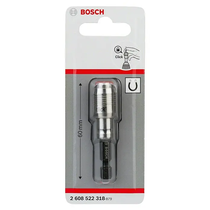 Bosch Portabits para herramientas eléctricas One Click - 1 ud. - Imagen de un portabrocas Bosch Click & Clean, longitud de 60mm, con función magnética para una sujeción segura y cambios de brocas fáciles.
