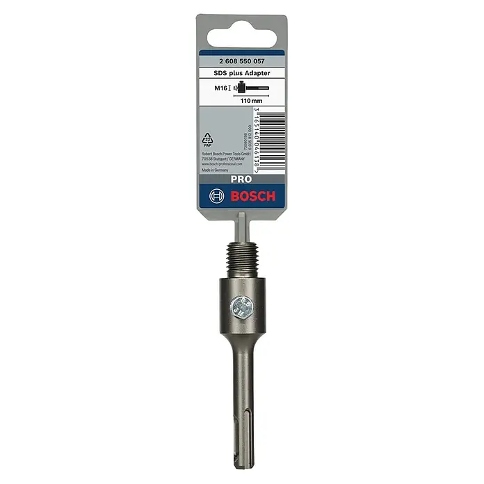 Bosch Aufnahmeschaft M16 - 105 mm, Werkzeugaufnahme: Sechskant - Bosch SDS Plus Adapter M16, 110 mm, ein robustes Werkzeugzubehör für Bohrhämmer, ideal für professionelle Anwendungen und präzise Arbeiten.