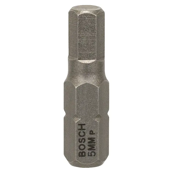 Bosch Punta Extra Hard C - HEX 5 mm, 25 mm, 3 ud. - Primer plano de una punta hexagonal Bosch de 5 mm P, diseñada para atornillados de alta precisión y durabilidad.
