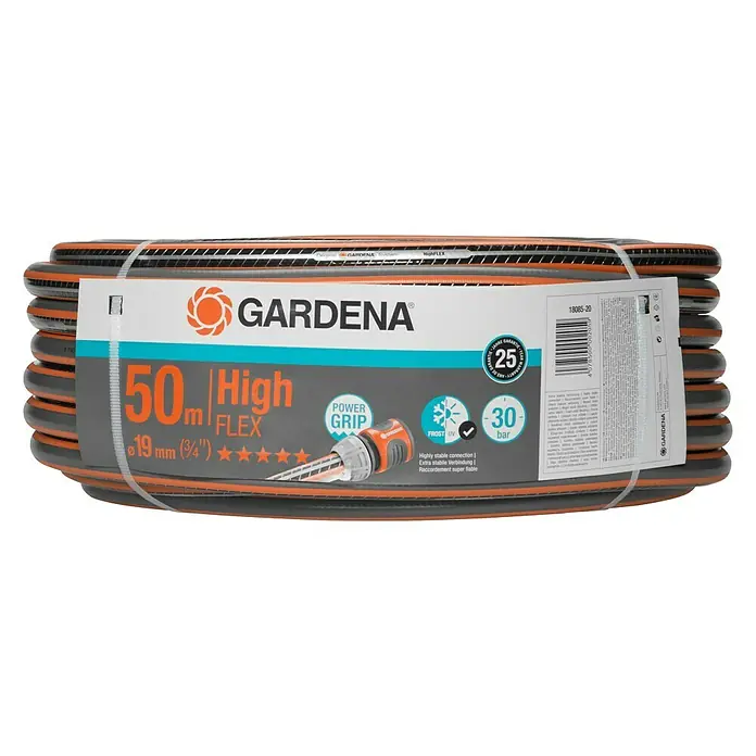 Gardena Schlauch Comfort High Flex - Länge: 50 m, Schlauchdurchmesser: 19 mm - GARDENA HighFLEX Gartenschlauch, 50m Länge, 19mm Durchmesser, mit Power Grip und Frostschutz, ideal für Gartenbewässerung.