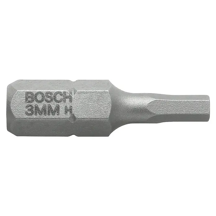 Bosch Punta Extra Hard C - HEX 5 mm, 25 mm, 3 ud. - Primer plano de una punta hexagonal de 3 mm para destornillador Bosch, ideal para atornillar con precisión.