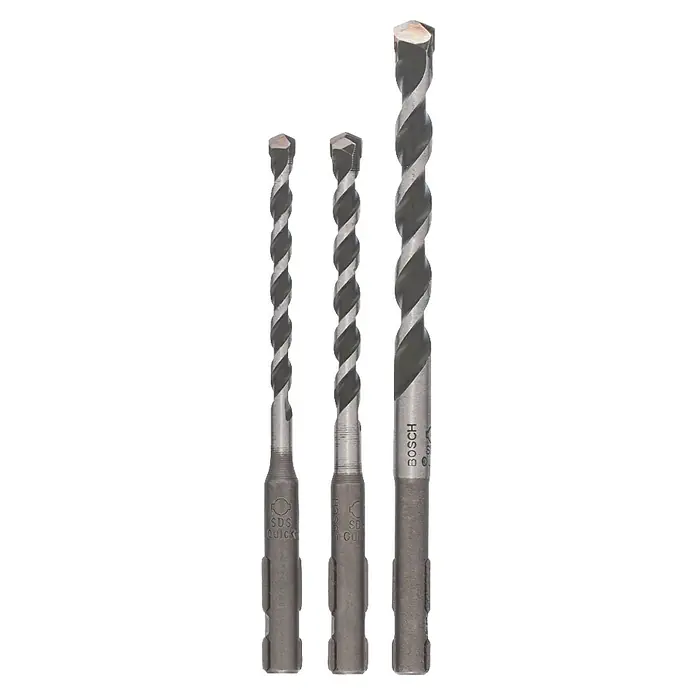 Bosch Broca universal Uneo - 3 pzs. - Tres brocas Bosch SDS-Quick en varios tamaños, ideales para aplicaciones de bricolaje y profesionales para taladrar piedra, hormigón y mampostería.