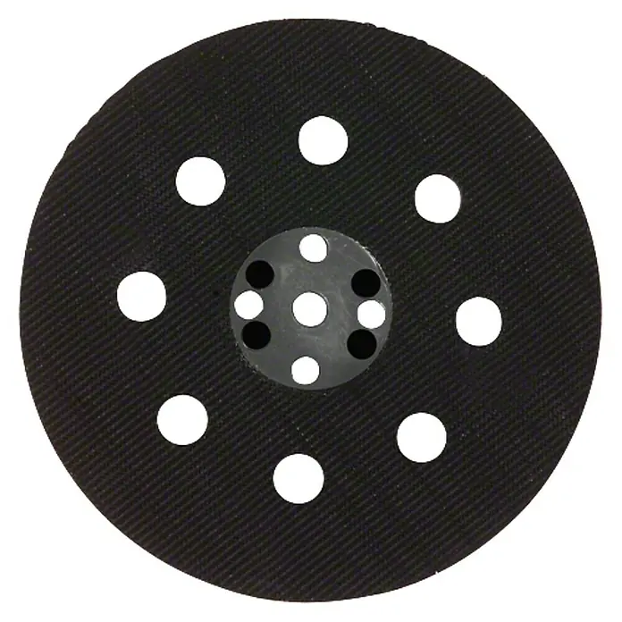 Bosch Plato de lijado PEX 11 / 115 - Diámetro: 115 mm - Un disco de lijado con un patrón de agujeros y una placa de montaje central. Ideal para tareas de lijado.