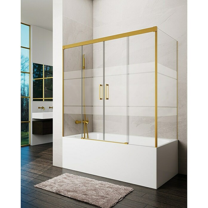 GME Mampara para bañera Basic (L x An x Al: 70 x 162 x 150 cm, Vidrio serigrafiado, Oro) | BAUHAUS