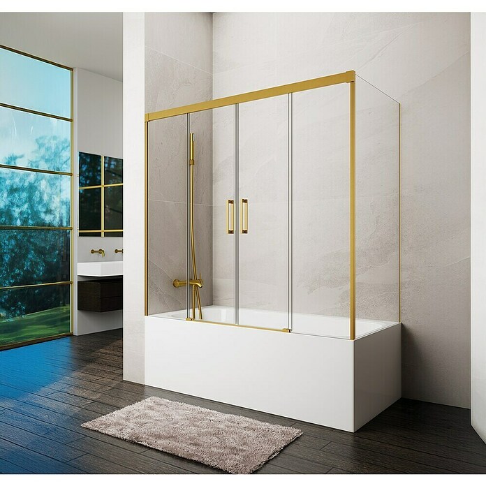 GME Mampara para bañera Basic (L x An x Al: 75 x 162 x 150 cm, Vidrio transparente, Oro) | BAUHAUS