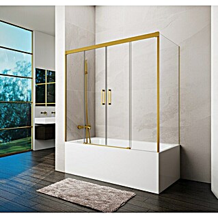 GME Mampara para bañera Basic (L x An x Al: 75 x 162 x 150 cm, Vidrio transparente, Oro)