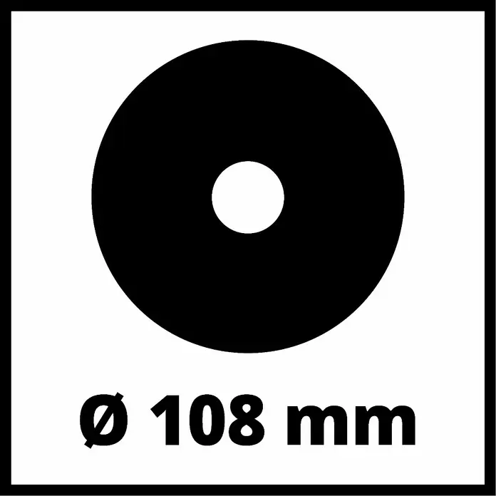 Einhell Schleifscheibe - Durchmesser: 108 mm, Stärke: 4,5 mm, Passend für: Einhell Akku-Sägekettenschärfgerät GE-CS 18 Li-Solo und GC-CS 85 E - Abbildung eines Werkzeugs mit einer runden Öffnung von 108 mm Durchmesser, dargestellt in Schwarz auf weißem Grund.