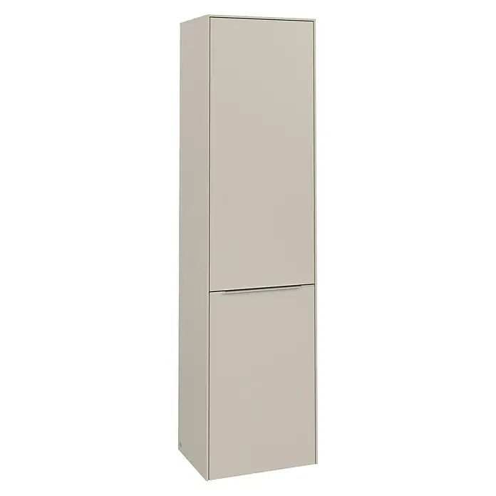 Villeroy & Boch Subway 3.0 Hochschrank - B x T x H: 40 x 36,2 x 171 cm, 1x Klappe mit Wäschekorb, 1x Tür, Cashmere Grey, Farbe Griff: Aluminium glänzend, DIN Anschlag: Links - Elegantes, beigefarbenes Schuhschrank-Modell mit zwei Türen und Griffleiste. Praktische und stilvolle Aufbewahrung für jeden Eingangsbereich.