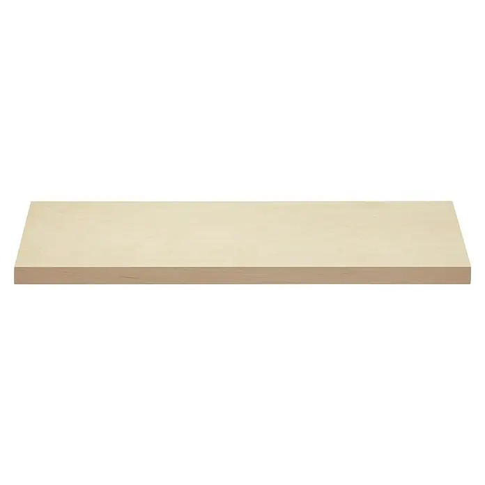 Elfa Décor+ by Elfa Regalboden - L x B x H: 30 x 60 x 2,5 cm, Birke - Nahaufnahme einer beigen Arbeitsplatte, die eine schlichte und neutrale Ästhetik für Küchen- oder Büroumgebungen bietet.