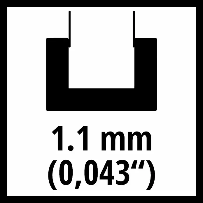 Einhell Expert Ersatzmesser - Passend für: Einhell Professional Akku-Kettensäge FORTEXXA 18/20 TH - Produktdarstellung mit Abmessungen von 1.1 mm (0,043 Zoll), ideal für präzise Anwendungen und technische Illustrationen.