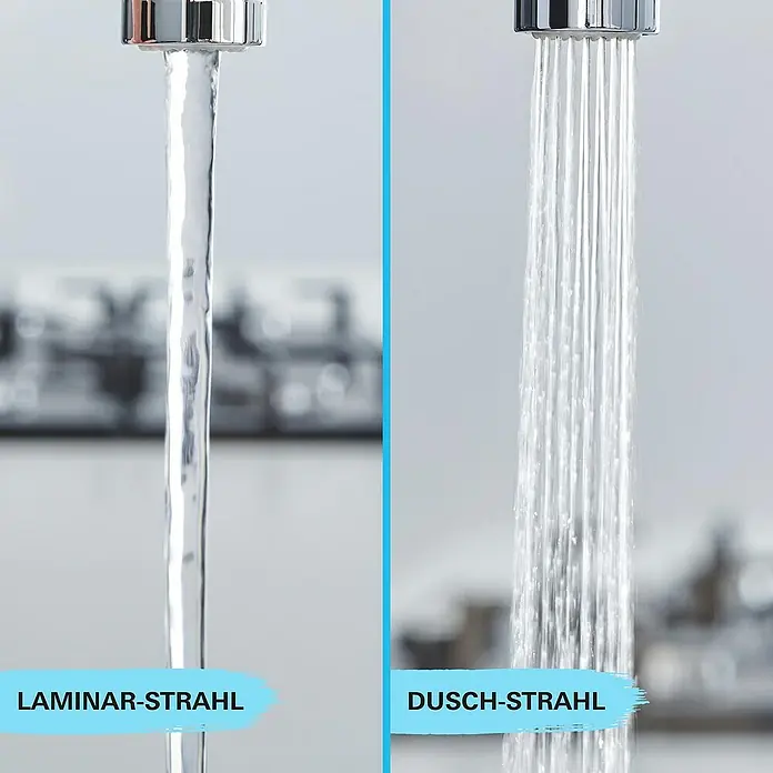 Grohe QuickFix Start Spültischarmatur - Schwarz, Schwenkbar, Matt - Wasserhahn mit zwei Strahlarten: Laminarstrahl für einen klaren Wasserfluss und Duschstrahl für eine breitere Abdeckung.