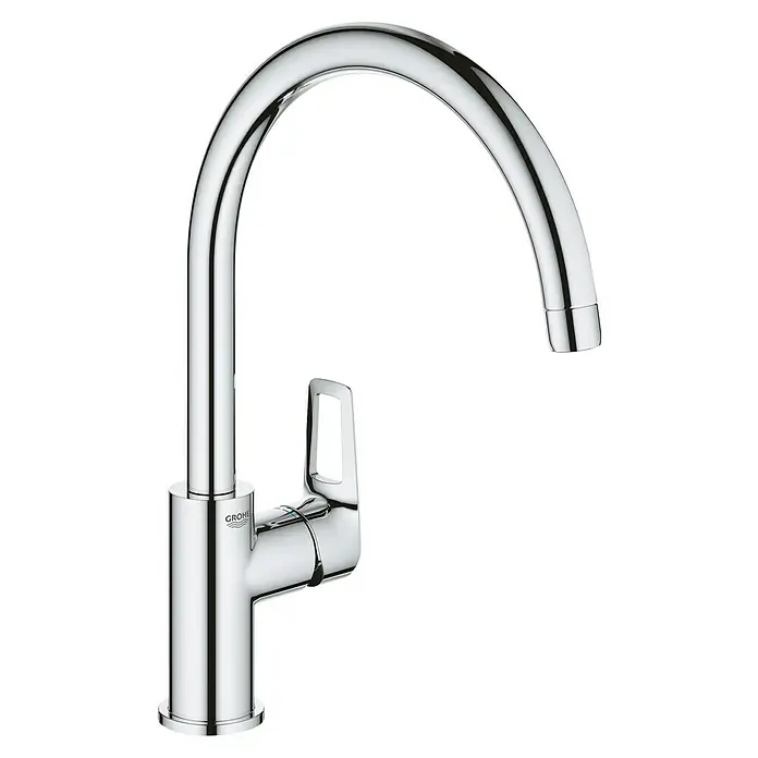 Grohe Start Loop Spültischarmatur - Chrom, Glänzend - Ein glänzender, verchromter Grohe Küchenarmatur mit hohem Auslauf und elegantem Design, perfekt für moderne Küchen.